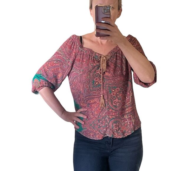 Line and Dot paisley floral top blouse 3/4 sleeves size Small - Picture 1 of 8